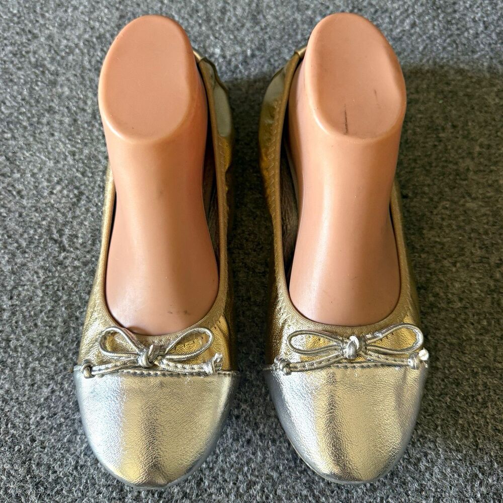 Rialto Metallic Slip-On Ballet Flat Bow Round Toe Women's US 9 M Gold Silver